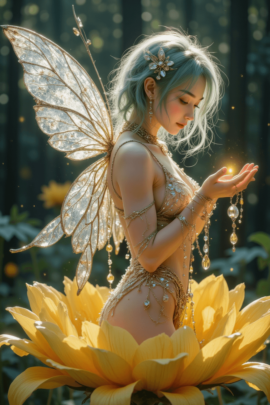 AI generated: This is a vibrant and ethereal, full-body digital artwork of a fairy-like korean woman, rendered in ...