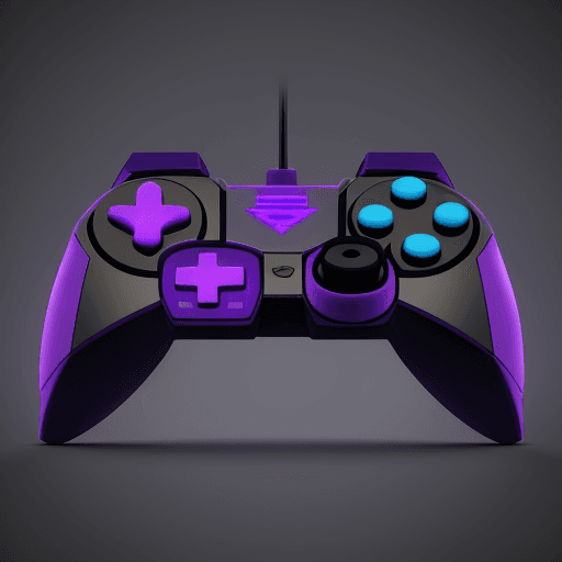 AI generated: draw video game controller in logo format, use purple, blue and dark gray colors. symmetrical artwor...