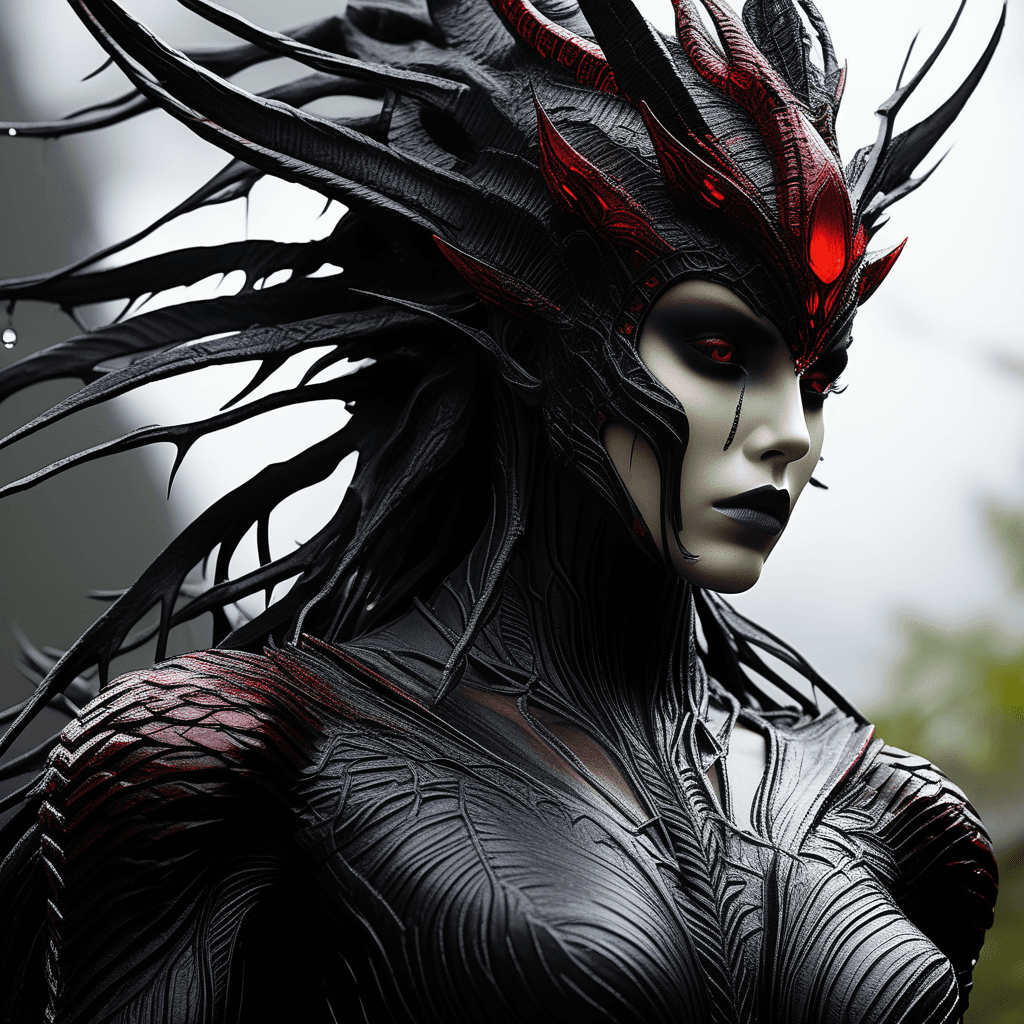 AI generated: A beautifully drawn (((close-up portrait))), capturing the essence of ((a dark Maleficent))) a falle...
