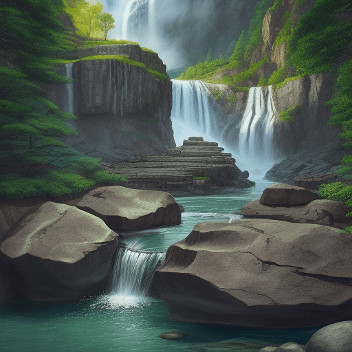 AI generated: nice rock and waterfall