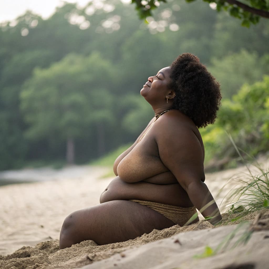 AI generated: Chubby ebony milf nudist