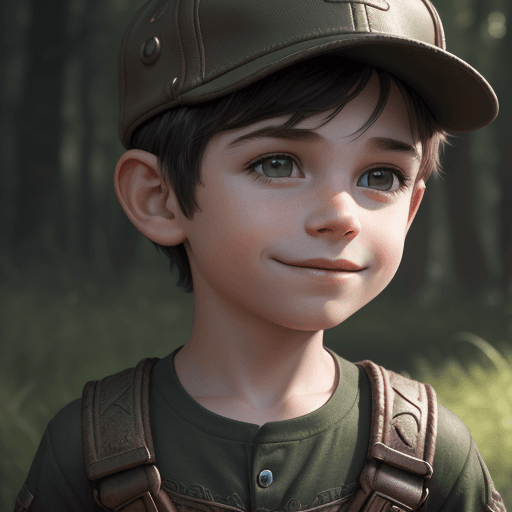AI generated: pixarstyle a waist-length portrait of a little boy, smirk, cap, nature, natural skin texture, 4k tex...