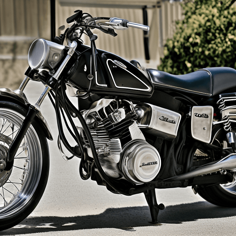 AI generated: High resolution of photography of 1975 Honda CB750F chopper motorcycle, bobber, 4 cylinder, SOHC, fr...
