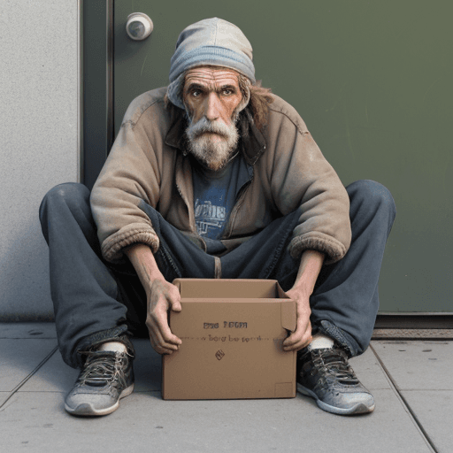 AI generated: Homeless man sitting on a box