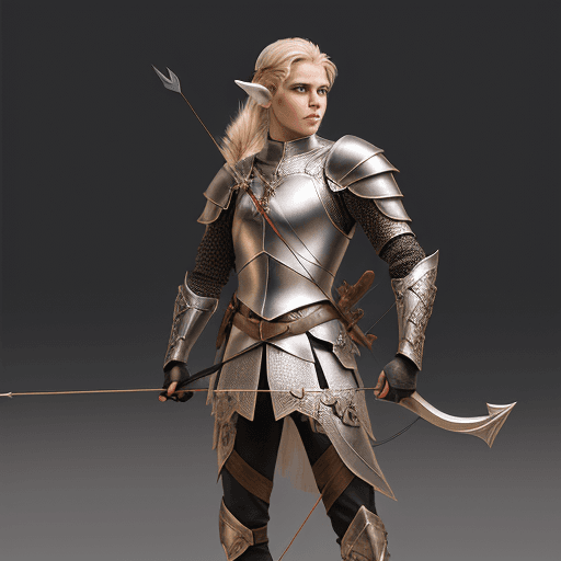 AI generated: photorealistic full body shot of a young male elf, stylish leather armor, holding a magical bow and ...