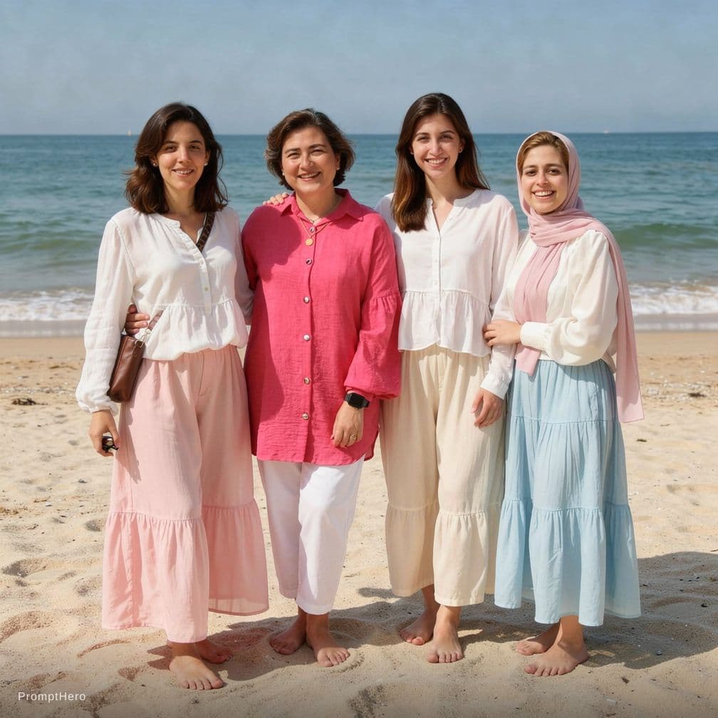 AI generated: porn on beach with sea wear without hijab