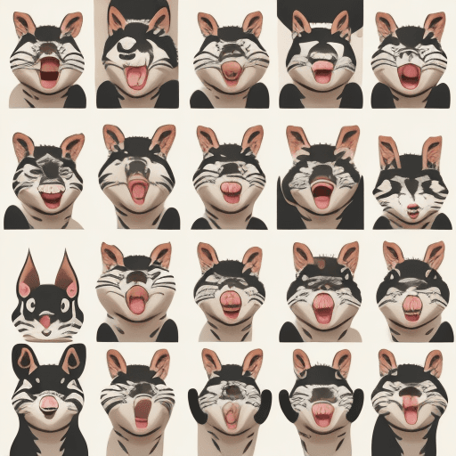 AI generated: Icons, set of icons, animal world, animals, various poses and movements, various emotions. Joy, Ange...