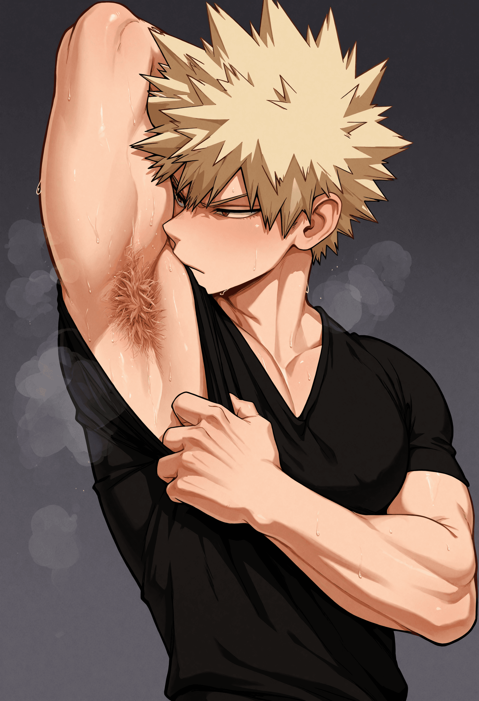 sniffing and licking armpit