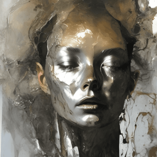 AI generated: a woman, in the style of made of bright silver liquid metal, layered fabrications, nicola samori, br...