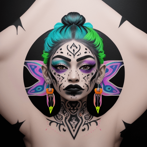 AI generated: Create a surreal portrait of a person with artistic facial tattoos and a colorful urban graffiti bac...