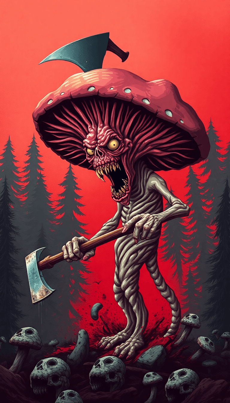 AI generated: A chaotic, vector horror art scene of a red background, In the dark underbelly of a psychedelic worl...