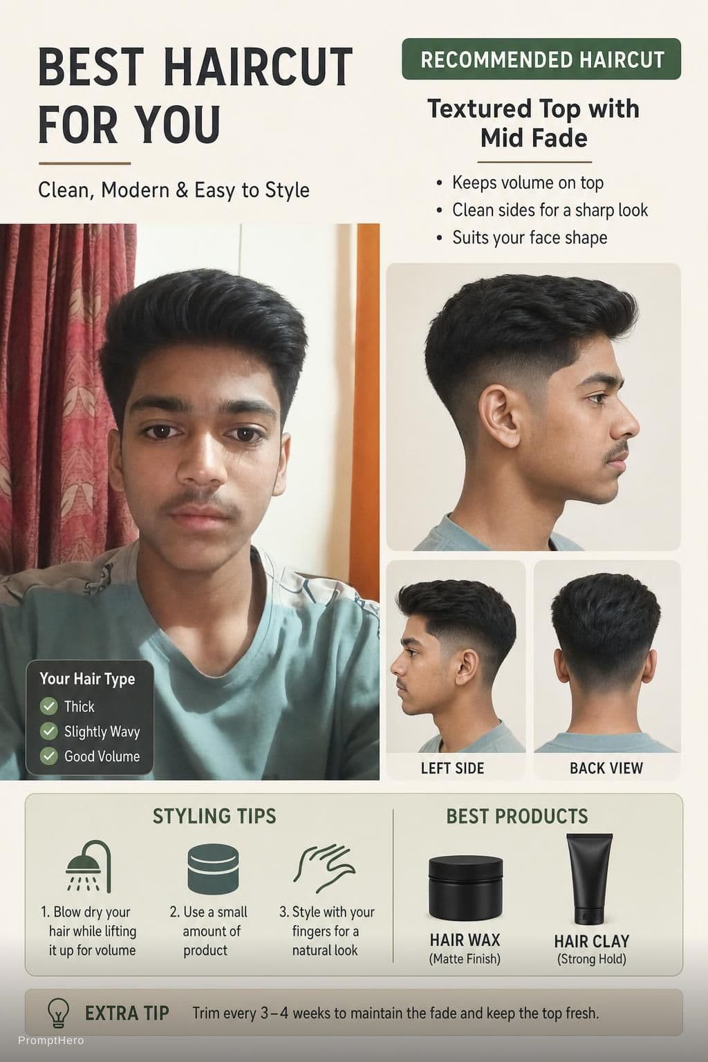 AI generated: Suggest 


me hair cut according my hairs