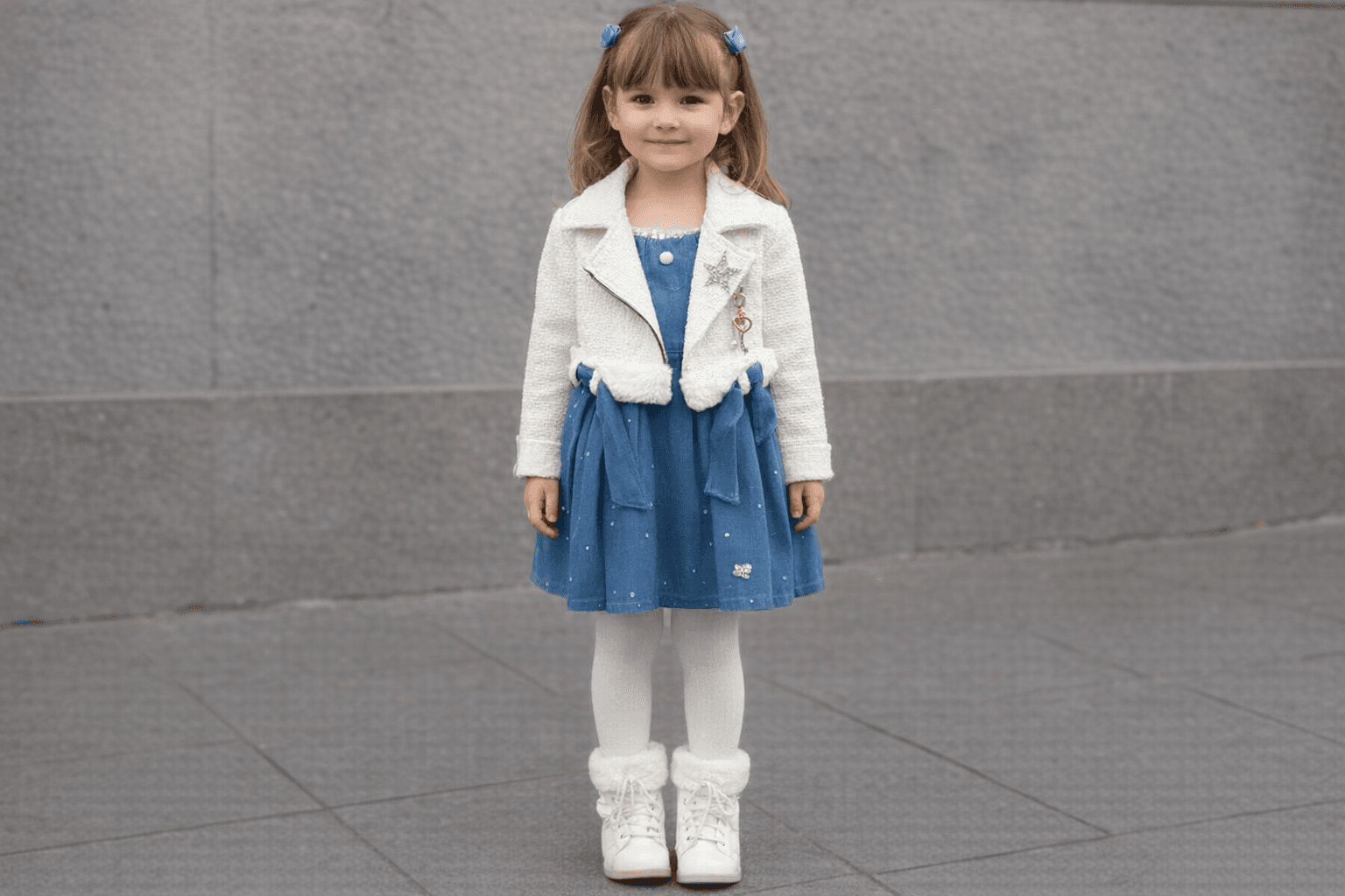 AI generated: Complete image of a kid from head to foot . having this clothes 