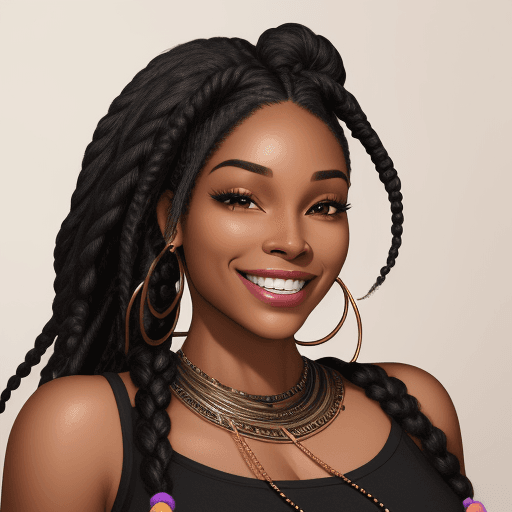 AI generated: hyper realistic, black woman, in her 20s, wearing a nose ring, loose braids, smiling, facing front o...