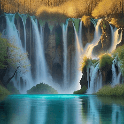 AI generated: Craft a prompt that captures the authentic essence of Plitvice Lakes during daylight. Picture the re...