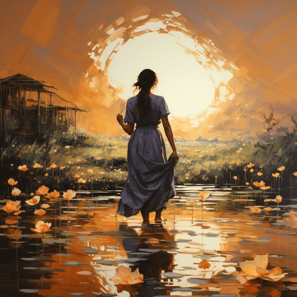 AI generated: a stunning watercolor painting on canvas of a beautiful woman, in the style of Claude Monet :: 4 Giv...