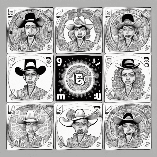AI generated: black and white, coloring book, in the style, Loteria game sets published and produced by Don Clemen...