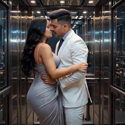 AI generated video: Wife initially standing close to her husband then slowly kisses her husband then walks away from him...