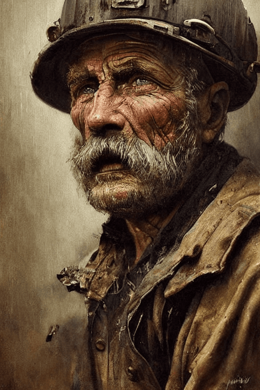 AI generated: a portrait of an old coal miner in 19th century, beautiful painting with highly detailed face by gre...