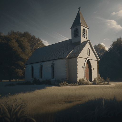 AI generated: Photo of a ultra realistic the out side of an Old white country style, in a country scene church bui...