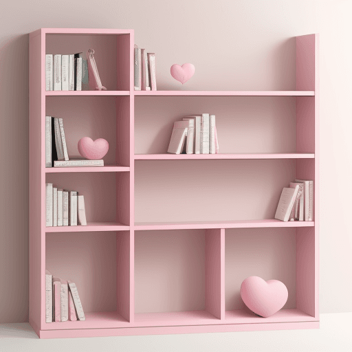 AI generated: pink heart-shaped bookshelf
