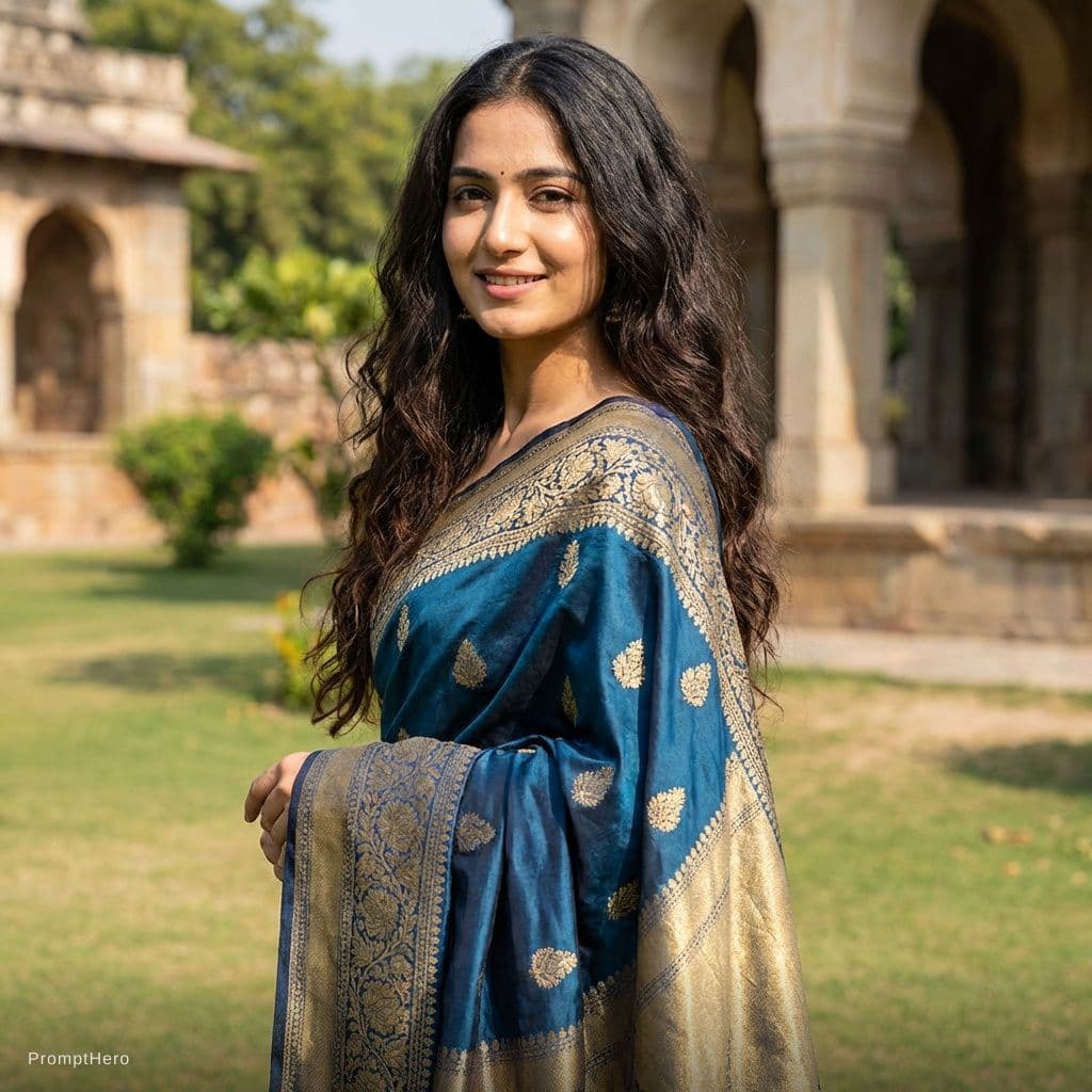 AI generated: a girl in saree with open hairs