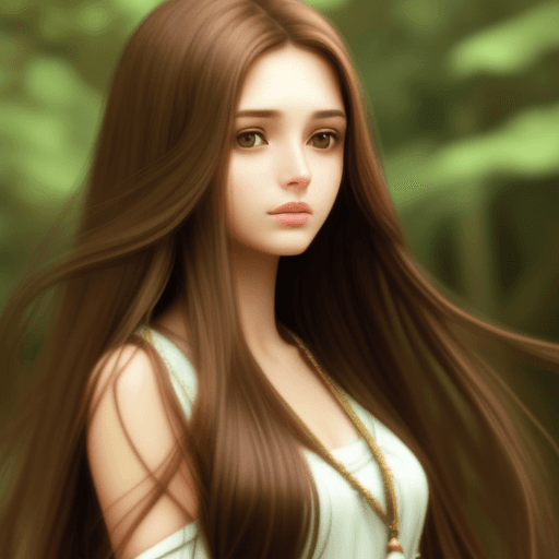 AI generated: serene beautiful, woman, long brown hair, poor resolution, 32 bit, poor quality