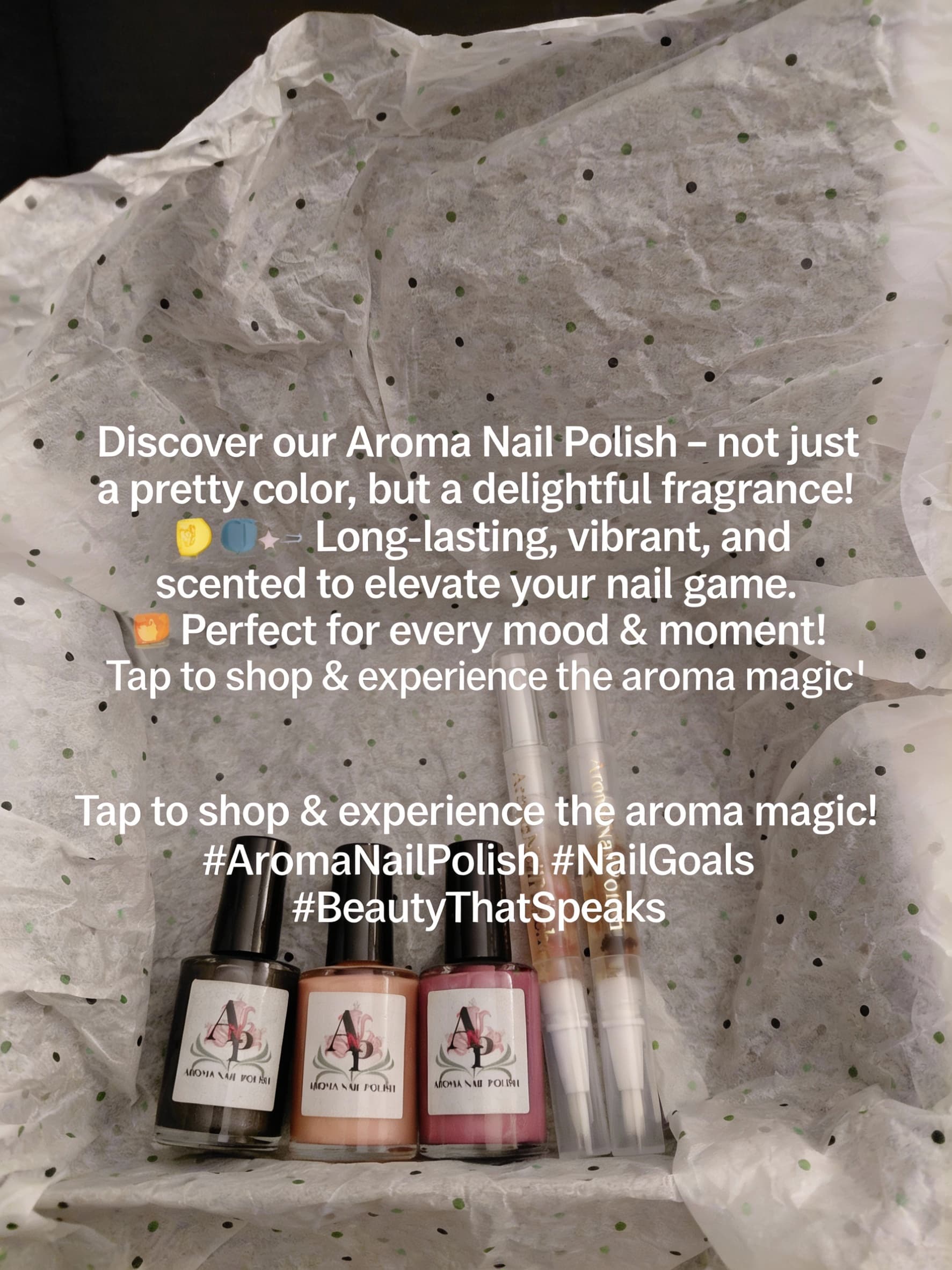 AI generated: Discover our Aroma Nail Polish – not just a pretty color, but a delightful fragrance! 💅🌸
Long-last...