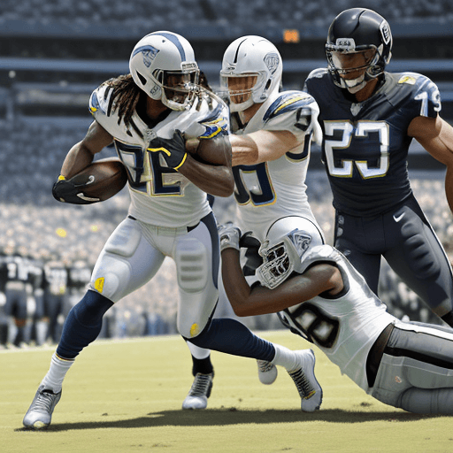 AI generated: epic battle between the San Diego chargers versus Oakland raiders