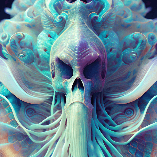 AI generated: Goddess close-up portrait ribcagel. jellyfish phoenix head, nautilus, orchid, skull, betta fish, bio...