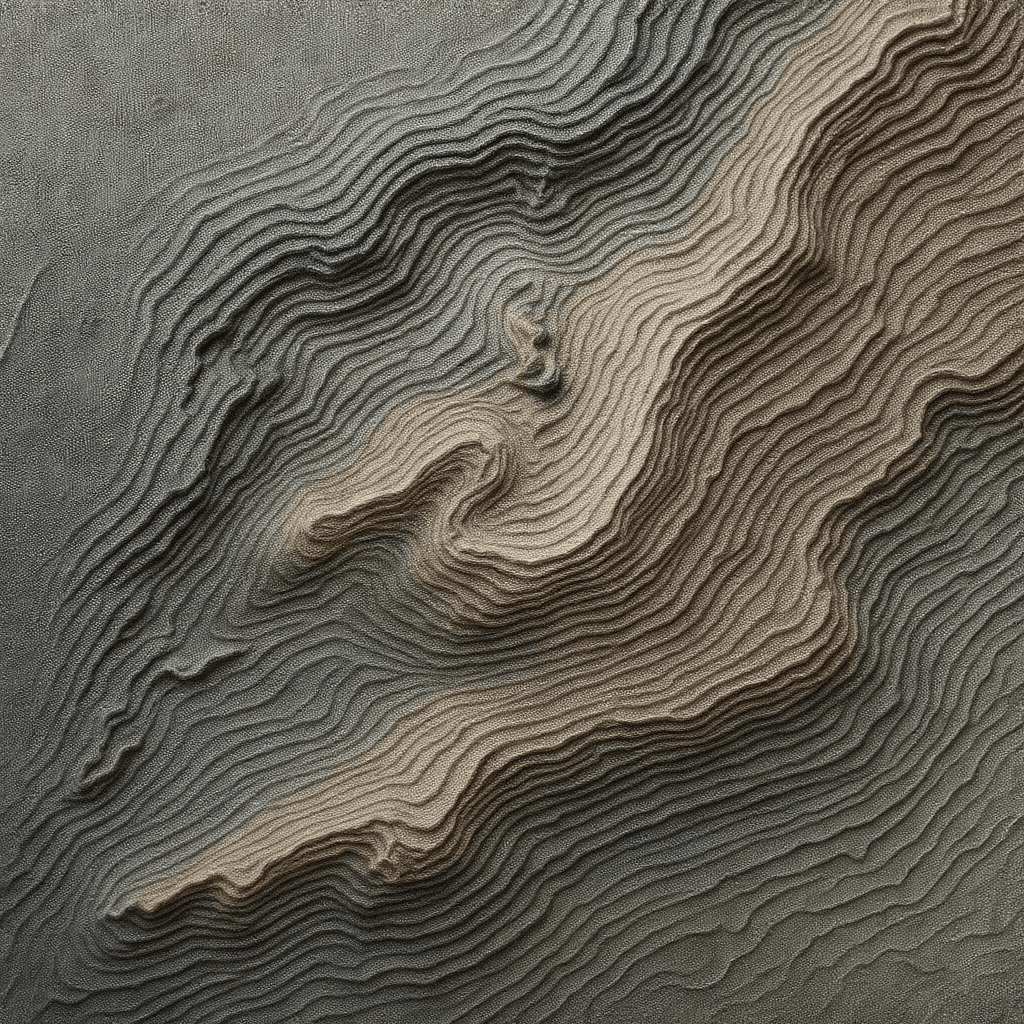 AI generated: A topographical contour map made entirely from layers of Canterbury cloth. Each contour line is a pr...