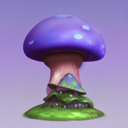 AI generated: awakened toadstool, mushroom with eyes, fantasy, tiltshift, --ar 16:9