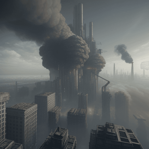 AI generated: A photo of a city in the sky, diesel-punk style,bleak,ultra realistic, many building, industrial cit...