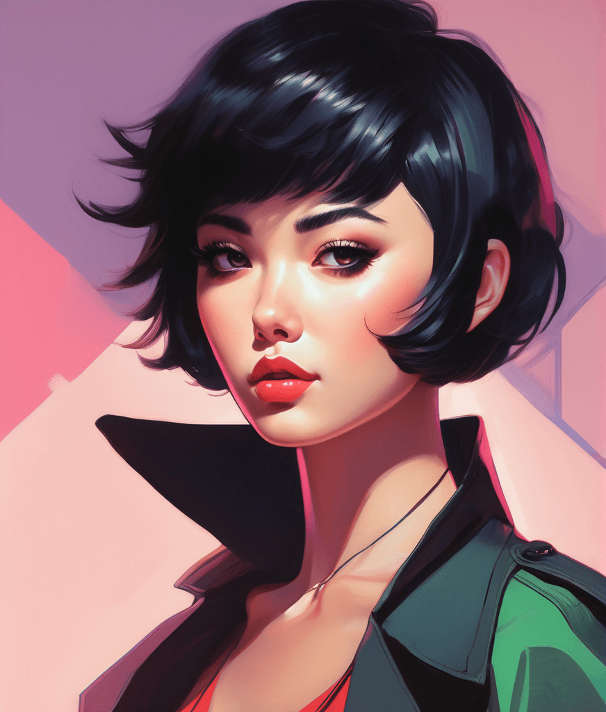 AI generated: a drawing of a woman with short black hair, ilya kuvshinov and artgerm, pixie cut with shaved side h...