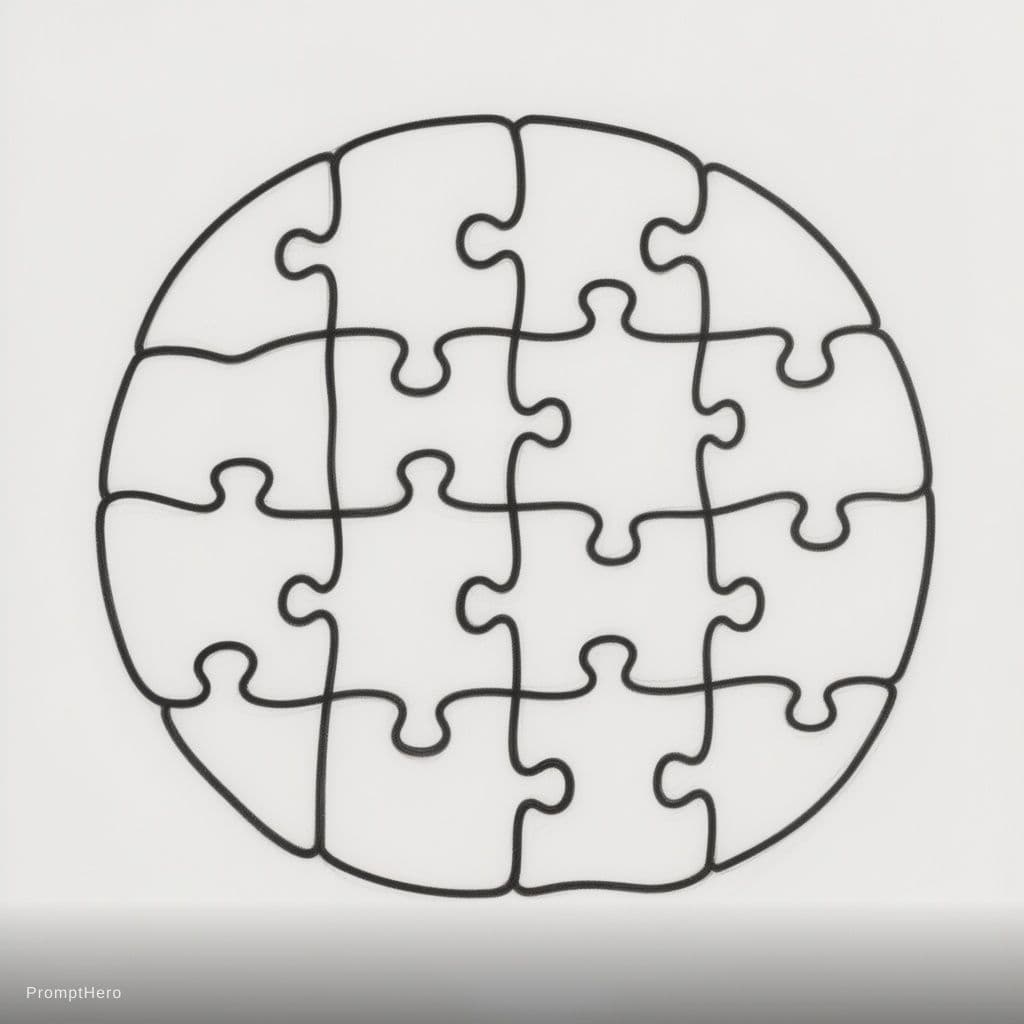 AI generated: A drawing of a puzzle in one-line drawing, figure outline only, single line, simple, in the style of...
