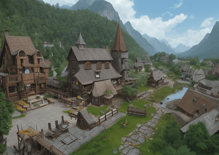 AI generated: village fantasy drone photo