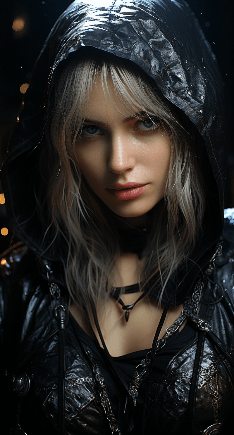 AI generated: an image of a girl in the dark with a sword, in the style of vray tracing, emotionally charged portr...
