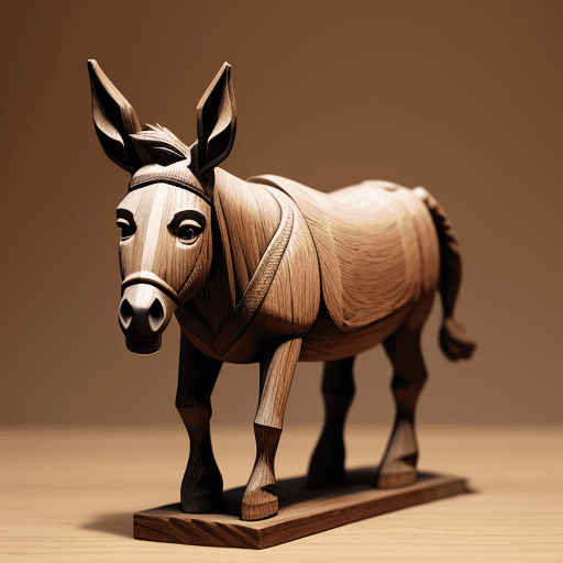 AI generated: A donkey carved from wood 