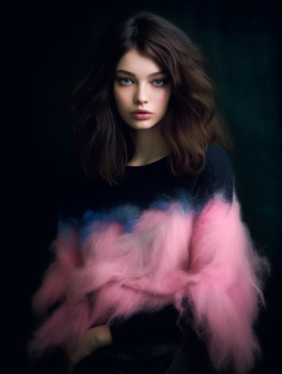 AI generated: a woman in a pink sweater and black skirt, a portrait, inspired by Esaias Boursse, flickr, hurufiyya...
