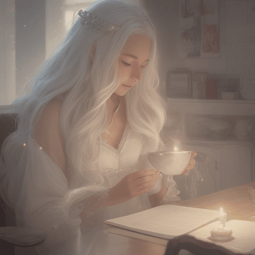 AI generated: High quality composition of an enchanting woman, with her flowing white hair and silky skin emitting...