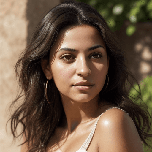 AI generated: A 35 yo latin woman in a delightful afternoon. This portrait is the best representation of female be...