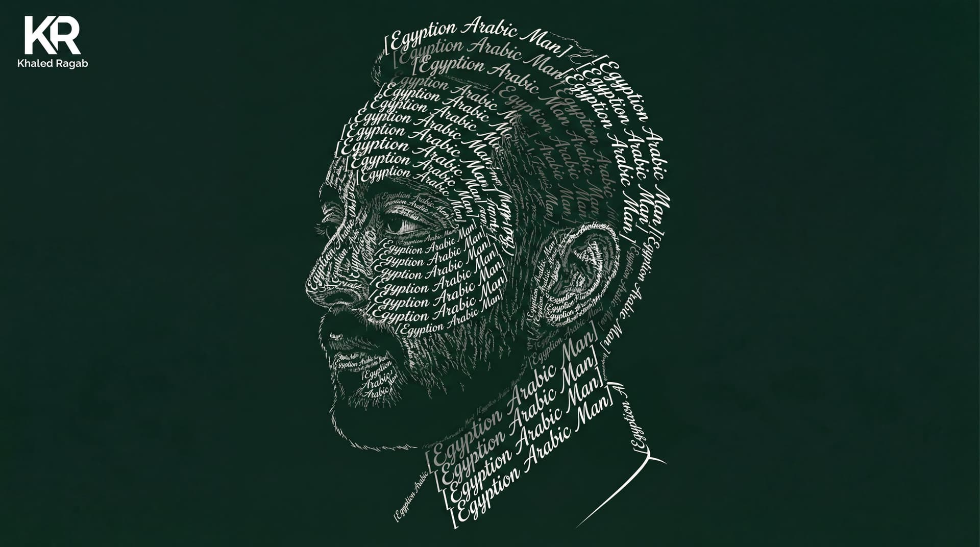 AI generated: A typography art portrait of [kld1] side profile face looking left. The entire image including hair,...