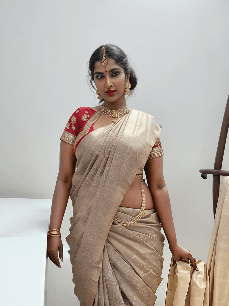 AI generated: Indian women spreading legs,dark skin,indian face,indian Huge cleavage,wearing saree,tall women,blac...