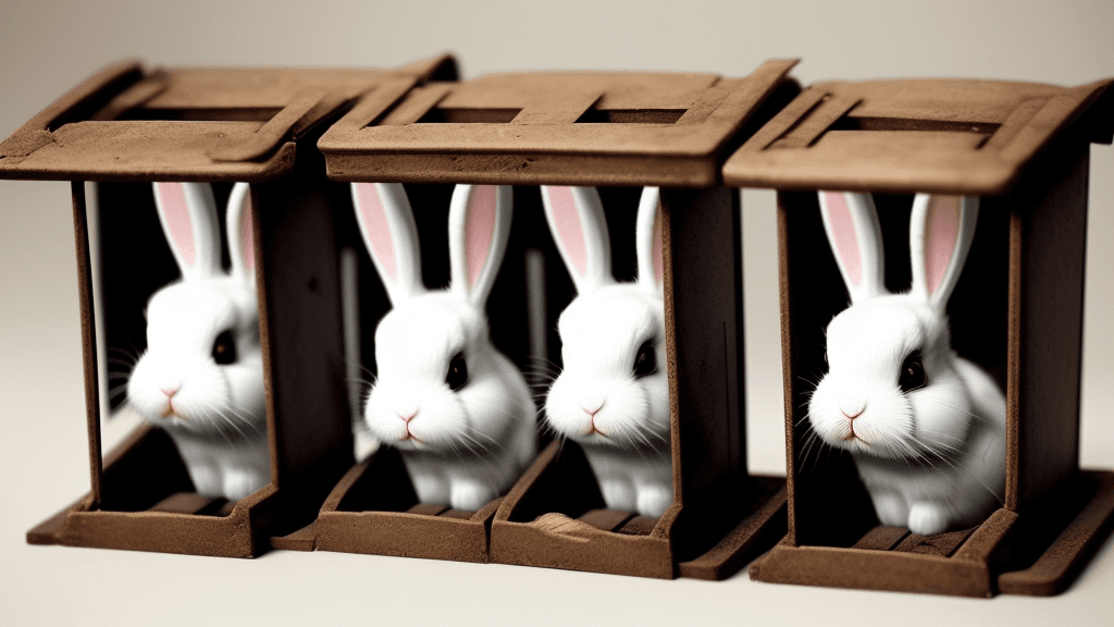 AI generated: Sad rabbits imprisoned