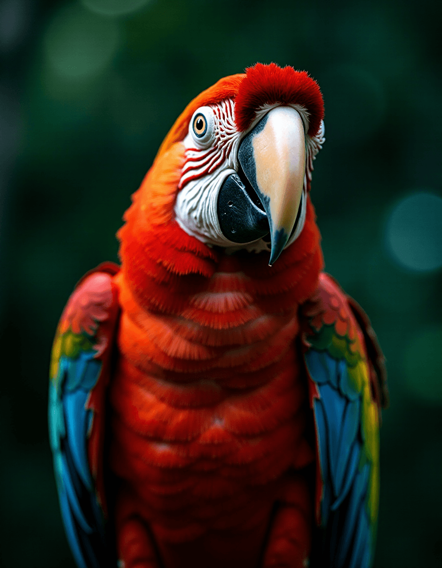 AI generated: macro shot, cinematic photo of parrot, colorful, dark shot, film grain, extremely detailed