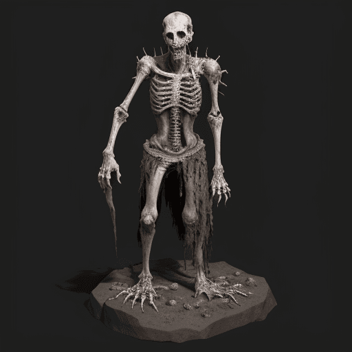 AI generated: Create a full-length portrait of a rotting medieval undead, with bite marks, missing an arm, exposed...