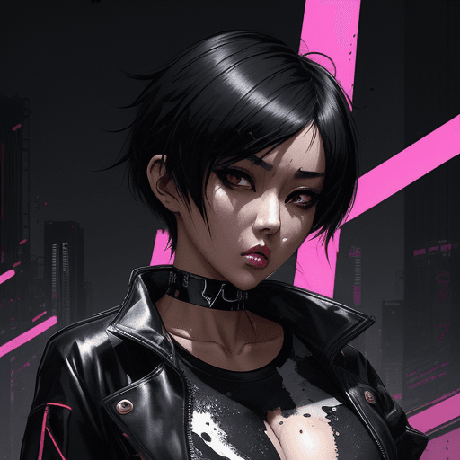 AI generated: A beautiful Asian woman big tits 
with short black hair in the style of an anime character wearing a...