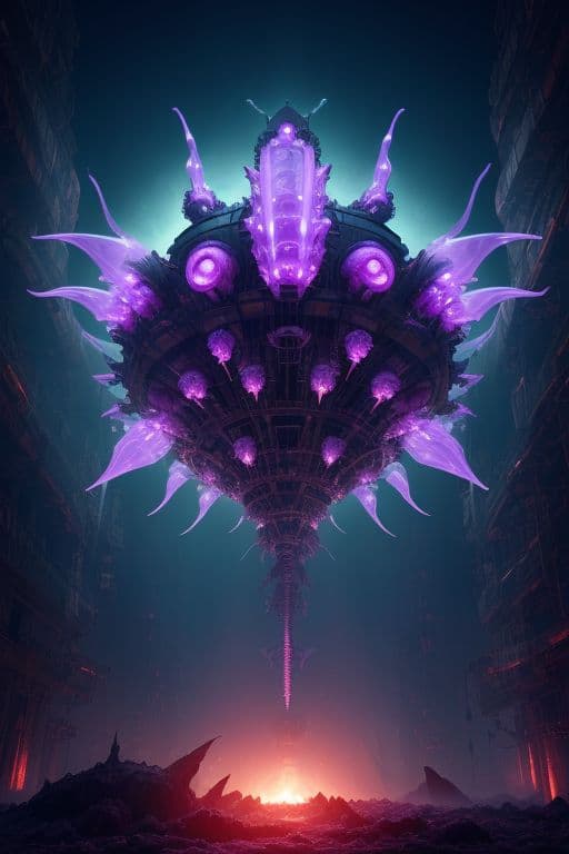 AI generated: Alien monster, biomechanical, (moist translucent flesh:1.2) (radiant crystal:1.2) electric plasma, n...
