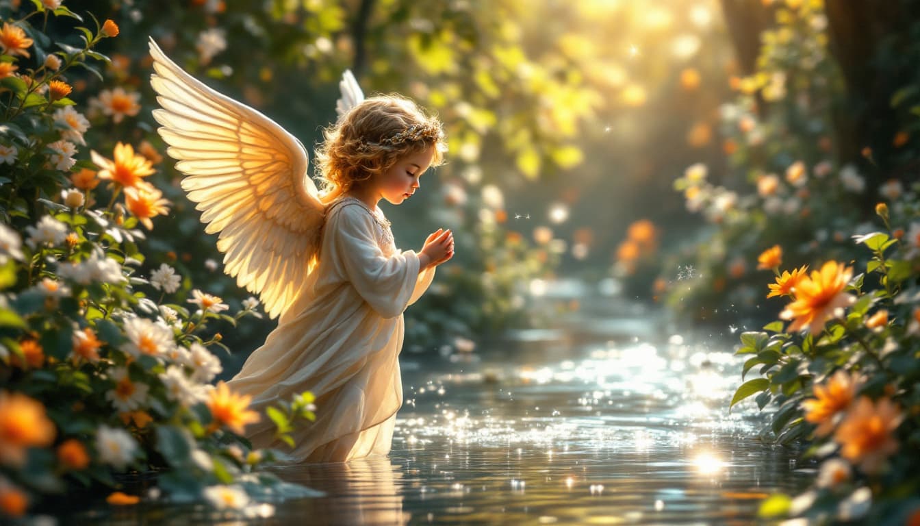 AI generated: in royal garden little angels from greek mythology  in zen serenity 
,serenity,surrounded by divine ...