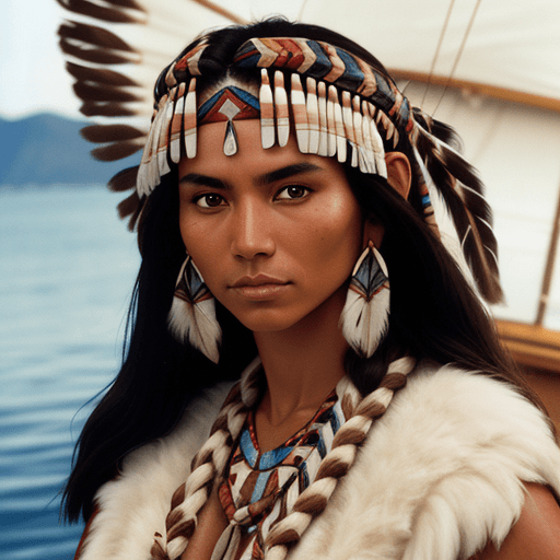 AI generated: High resolution photography half body portrait of a super model with native american ancestry on a y...